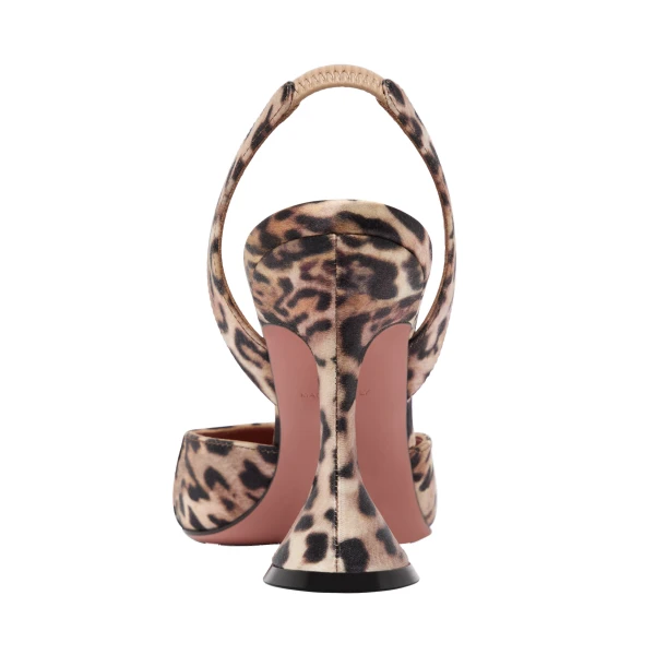 Amina Muaddi Holli Sling 95 in Leopard Satin, view 3