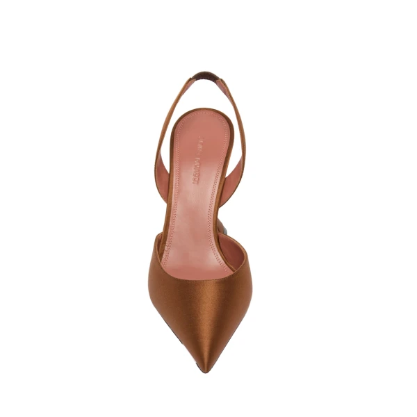 Amina Muaddi Holli Sling 95 in Mocha Satin, view 2
