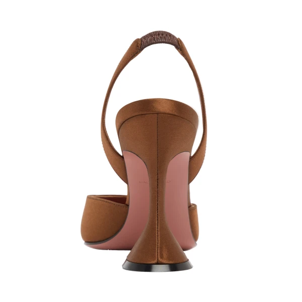 Amina Muaddi Holli Sling 95 in Mocha Satin, view 3