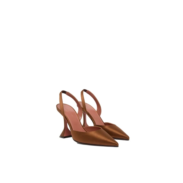 Amina Muaddi Holli Sling 95 in Mocha Satin, view 5