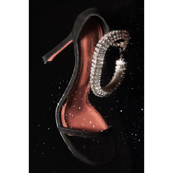 Amina Muaddi Iman Sandal 105 in Black Suede, view 4
