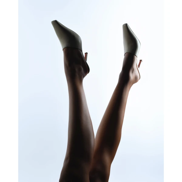 Amina Muaddi Jamie Mule 80 in Almond Nappa, view 6