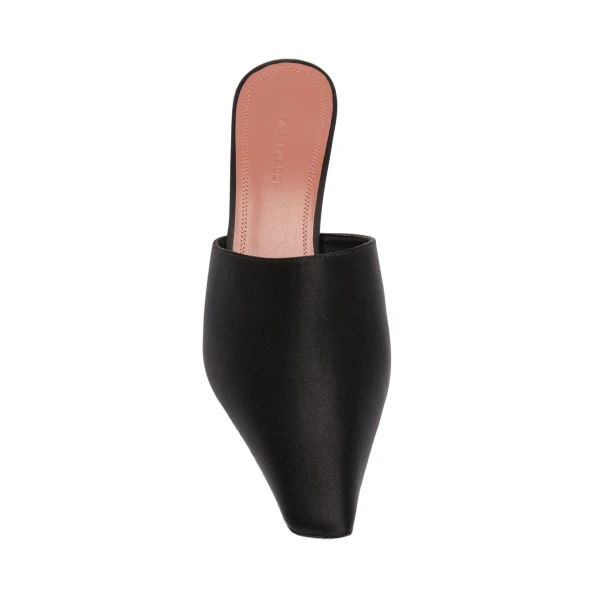Amina Muaddi Jamie Mule 80 in Black Satin, view 2
