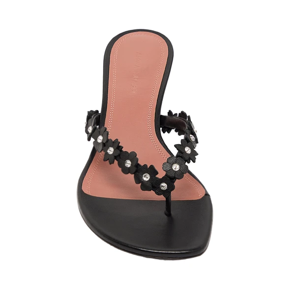 Amina Muaddi Janis Slipper 45 in Black Nappa and White Crystals, view 2