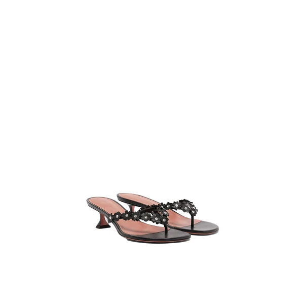 Amina Muaddi Janis Slipper 45 in Black Nappa and White Crystals, view 4