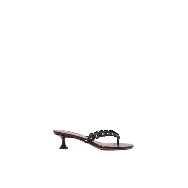 Amina Muaddi Janis Slipper 45 in Black Nappa and White Crystals