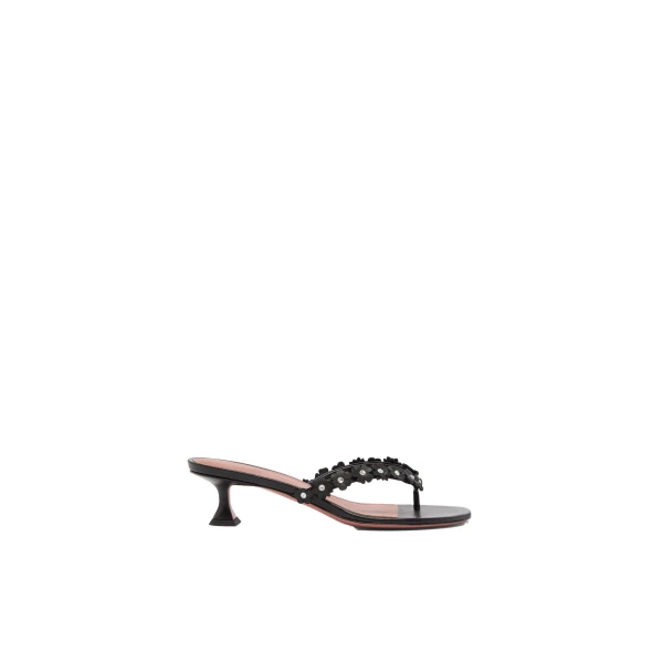 Amina Muaddi Janis Slipper 45 in Black Nappa and White Crystals