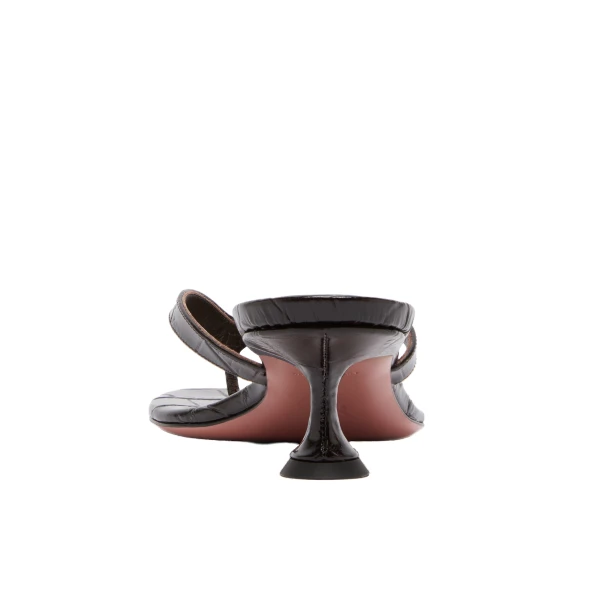 Amina Muaddi Juliette Thong Slipper 45 in Shiny Coffee Croc, view 3