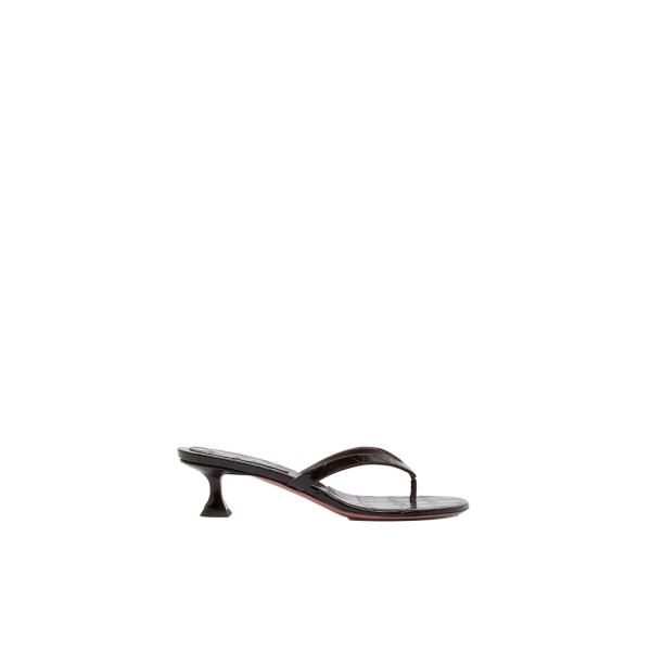 Amina Muaddi Juliette Thong Slipper 45 in Shiny Coffee Croc