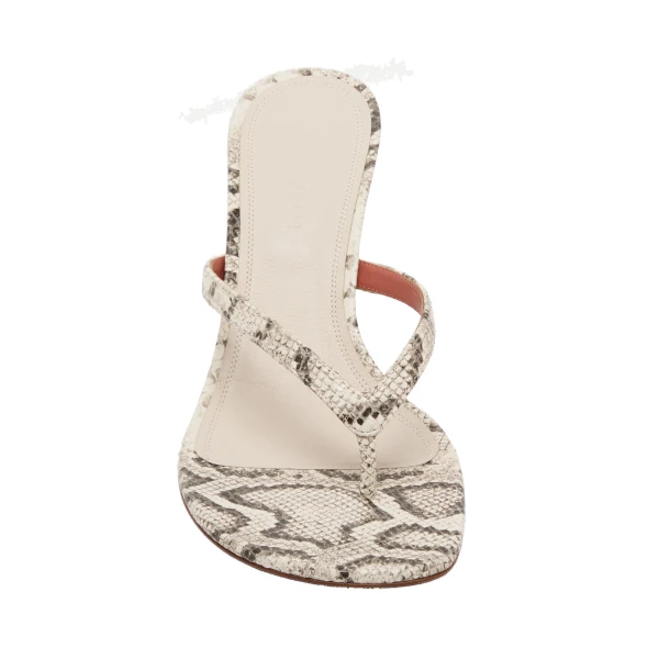 Amina Muaddi Juliette Thong Slipper 70 in Natural Printed Snake, view 2