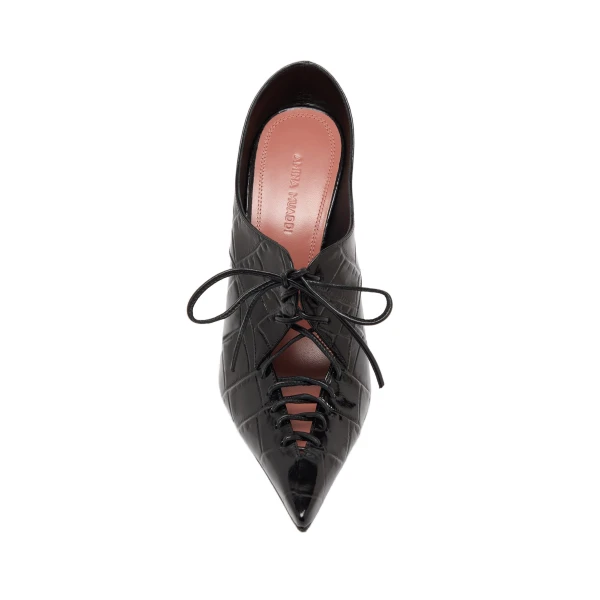 Amina Muaddi Kim Mule 105 in Black Printed Croc, view 2
