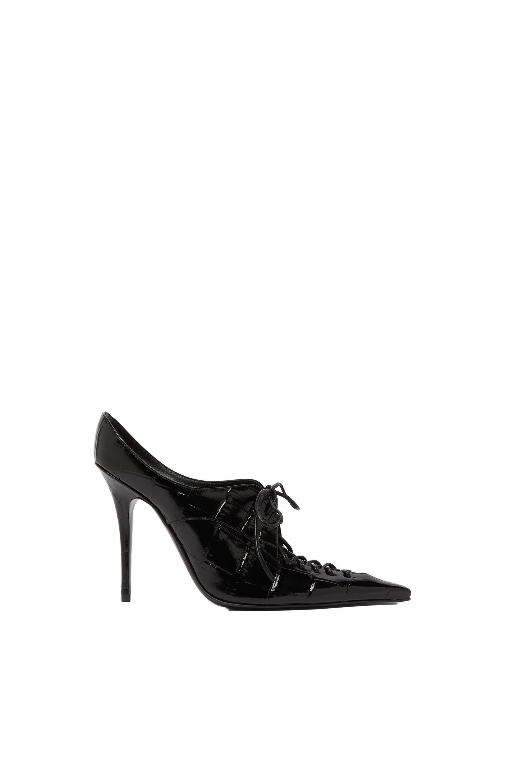 Amina Muaddi Kim Mule 105 in Black Printed Croc | Luxury Shoes Amina Muaddi Kim Mule 105 in Black Printed Croc