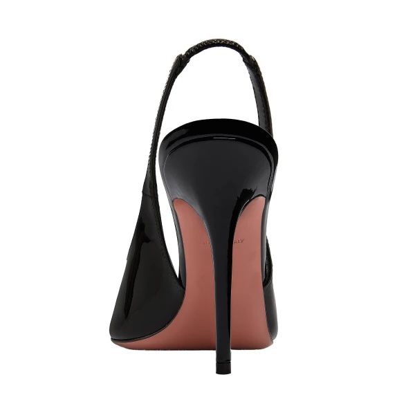 Amina Muaddi Kristina Sling 105 in Black Patent, view 3