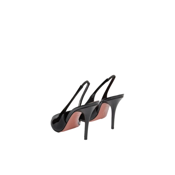 Amina Muaddi Kristina Sling 105 in Black Patent, view 5