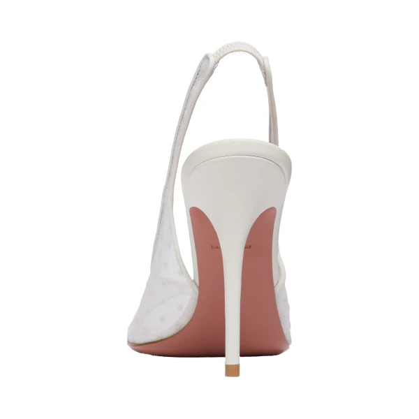 Amina Muaddi Kristina Sling 105 in White Polka Dot Lace, view 3