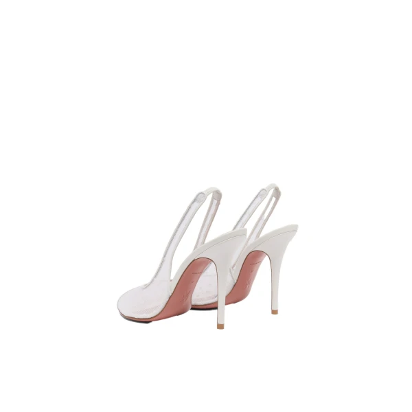 Amina Muaddi Kristina Sling 105 in White Polka Dot Lace, view 6