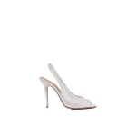 Amina Muaddi Kristina Sling 105 in White Polka Dot Lace