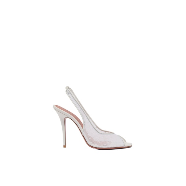 Amina Muaddi Kristina Sling 105 in White Polka Dot Lace