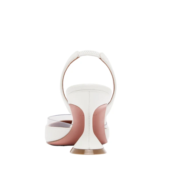 Amina Muaddi Lara Sling 70 in White Nappa and Transparent PVC, view 3