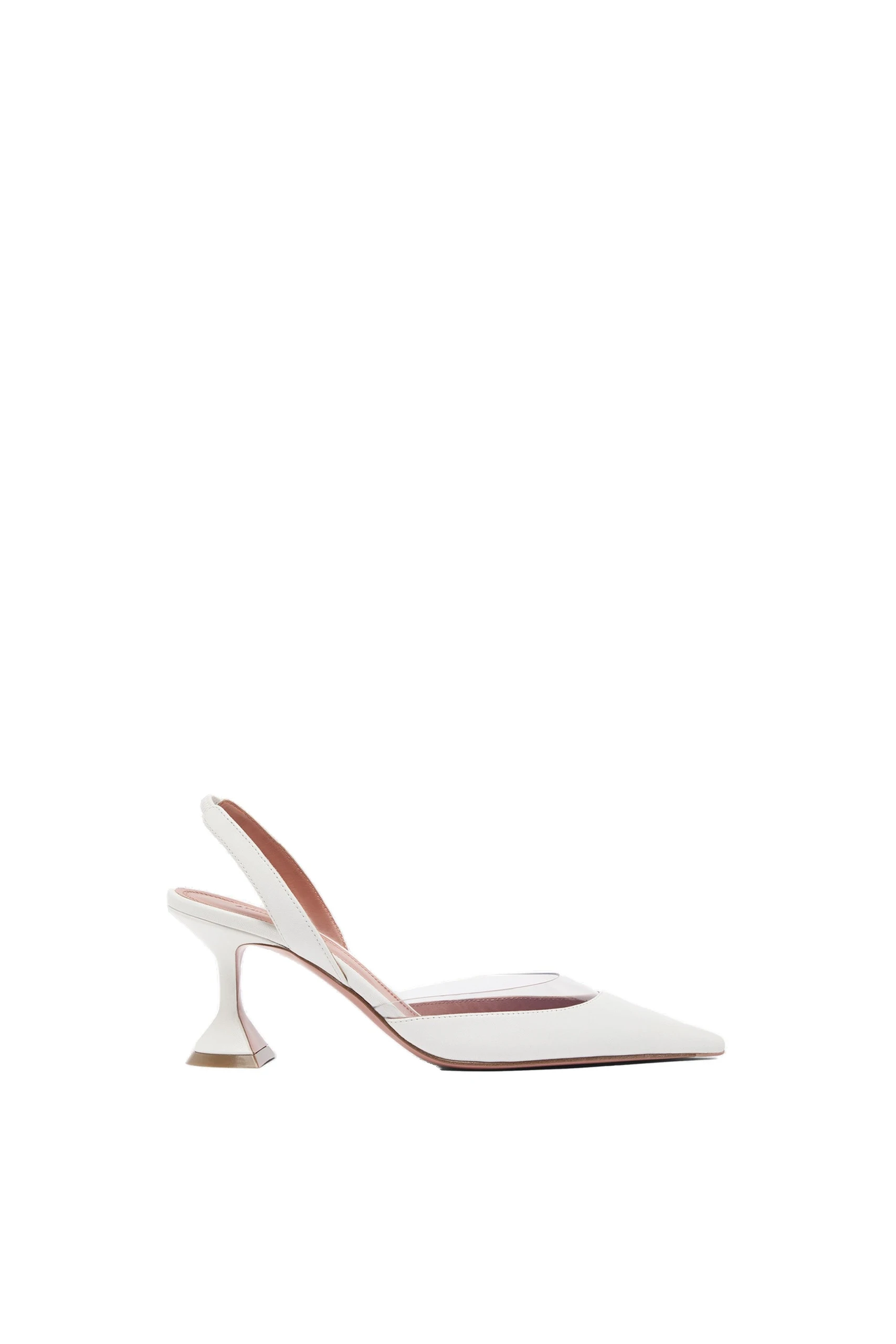 Amina Muaddi Lara Sling 70 in White Nappa | Luxury Shoes Amina Muaddi Lara Sling 70 in White Nappa and Transparent PVC