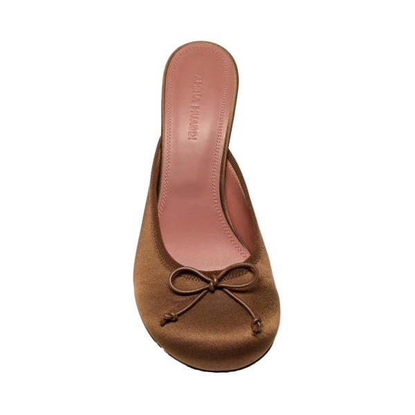 Amina Muaddi Lila Slipper 95 in Mocha Satin, view 2
