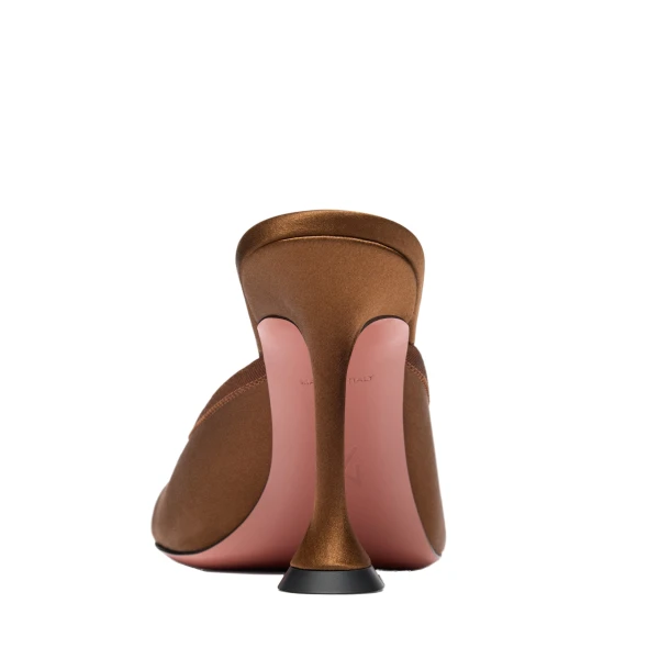 Amina Muaddi Lila Slipper 95 in Mocha Satin, view 3