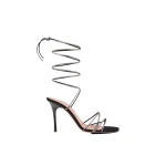 Amina Muaddi Lori Crystal Lace Up Sandal 95 in Black Suede and White Crystals