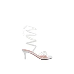 Amina Muaddi Lori Lace Up Sandal 60 in White Nappa and White Matte Heel