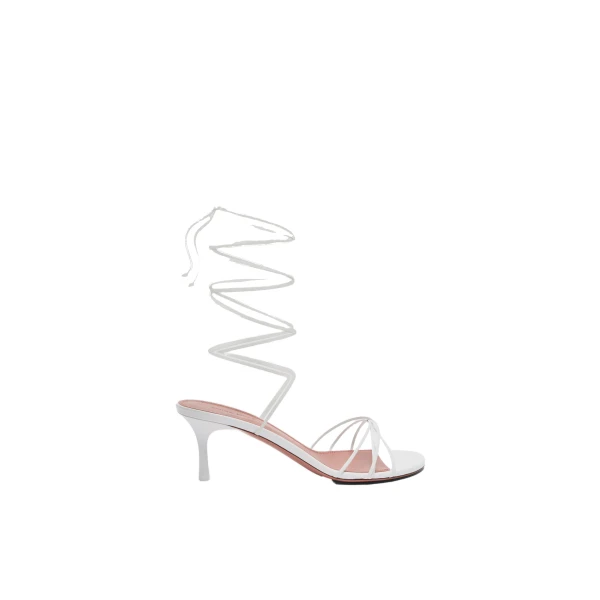 Lori Lace Up Sandal 60 in White Nappa and White Matte Heel