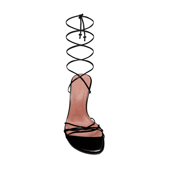 Amina Muaddi Lori Lace Up Sandal 95 in Black Patent, view 2