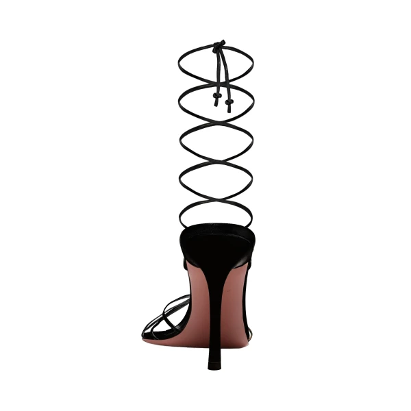 Amina Muaddi Lori Lace Up Sandal 95 in Black Patent, view 3