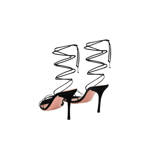 Amina Muaddi Lori Lace Up Sandal 95 in Black Patent, view 5