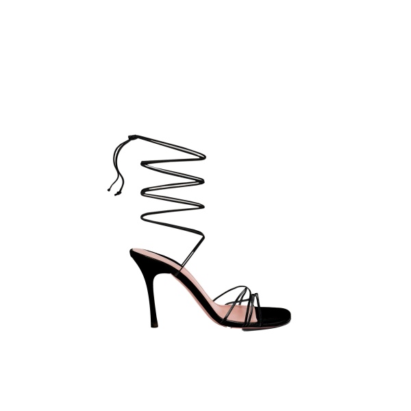 Amina Muaddi Lori Lace Up Sandal 95 in Black Patent