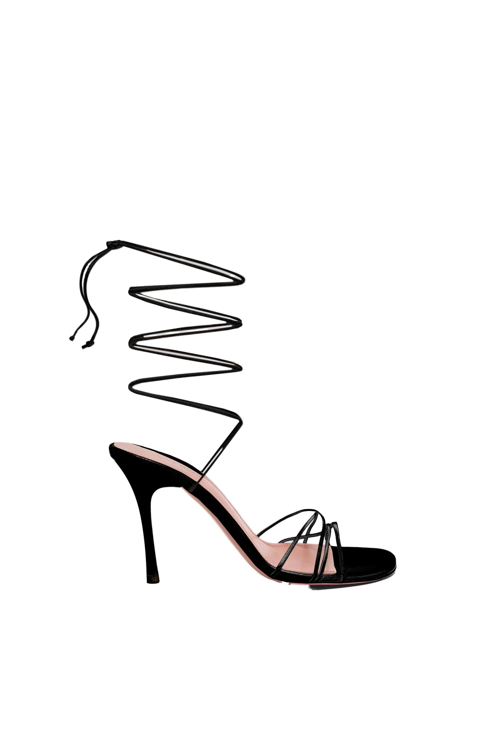 Amina Muaddi Lori Lace Up Sandal 95 in Black Patent | Luxury Shoes Amina Muaddi Lori Lace Up Sandal 95 in Black Patent