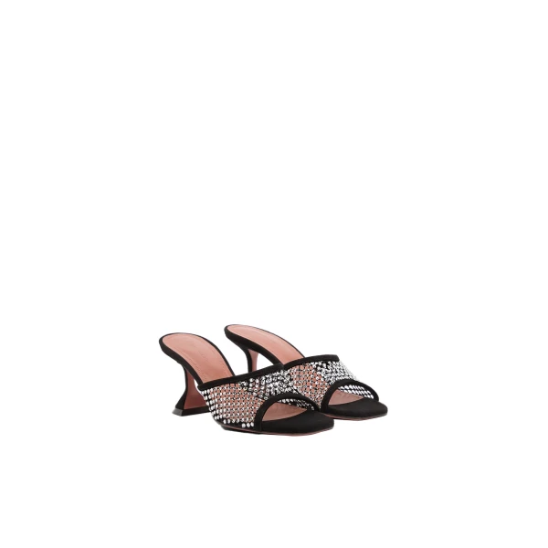Amina Muaddi Lupita Crystal Net Slipper 70 in Black Suede and White Crystals, view 4