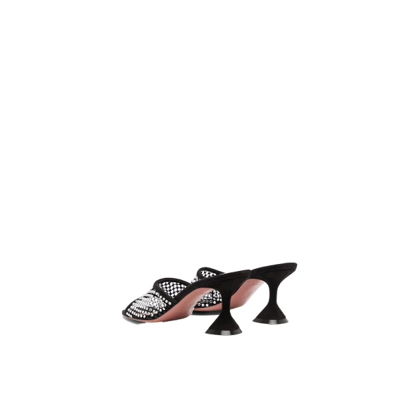 Amina Muaddi Lupita Crystal Net Slipper 70 in Black Suede and White Crystals, view 5