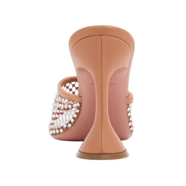Amina Muaddi Lupita Crystal Net Slipper 95 in Latte Nappa and White Crystals, view 3