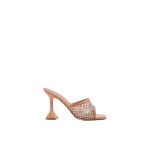 Amina Muaddi Lupita Crystal Net Slipper 95 in Latte Nappa and White Crystals