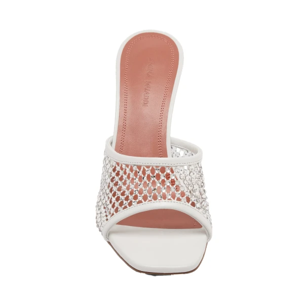 Amina Muaddi Lupita Crystal Net Slipper 95 in White Nappa and White Crystals, view 2