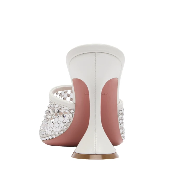 Amina Muaddi Lupita Crystal Net Slipper 95 in White Nappa and White Crystals, view 3