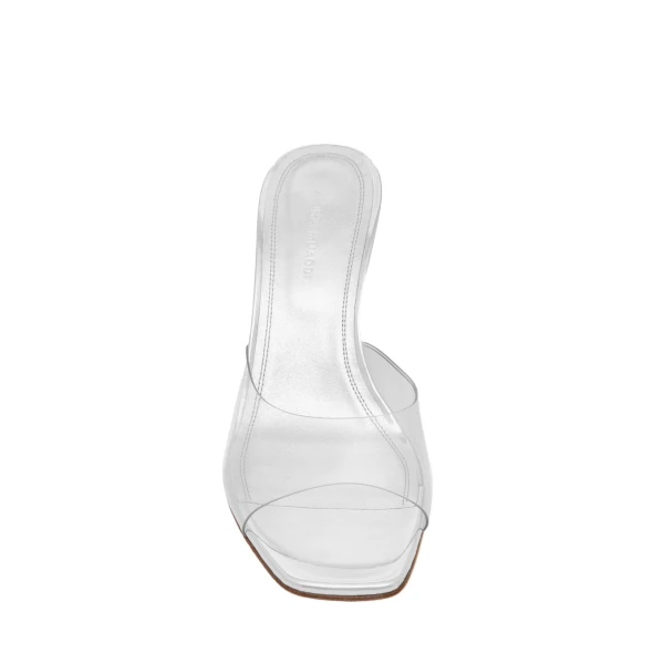 Amina Muaddi Lupita Glass Wedge 70 in Transparent PVC and Silver Mirror, view 2