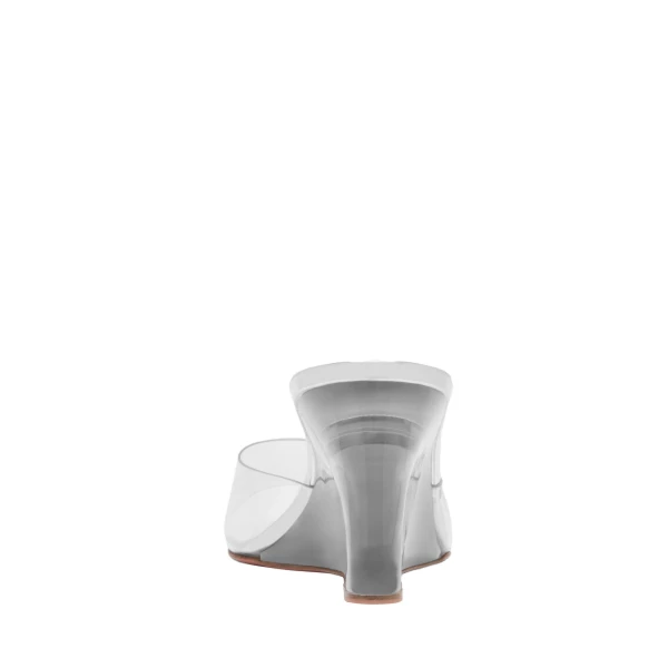 Amina Muaddi Lupita Glass Wedge 70 in Transparent PVC and Silver Mirror, view 3