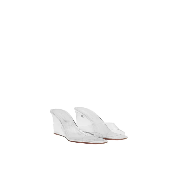 Amina Muaddi Lupita Glass Wedge 70 in Transparent PVC and Silver Mirror, view 4