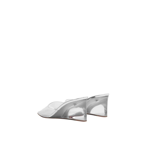 Amina Muaddi Lupita Glass Wedge 70 in Transparent PVC and Silver Mirror, view 5
