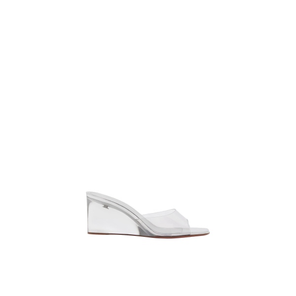 Amina Muaddi Lupita Glass Wedge 70 in Transparent PVC and Silver Mirror