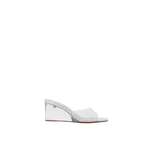 Amina Muaddi Lupita Glass Wedge 70 in Transparent PVC and Silver Mirror