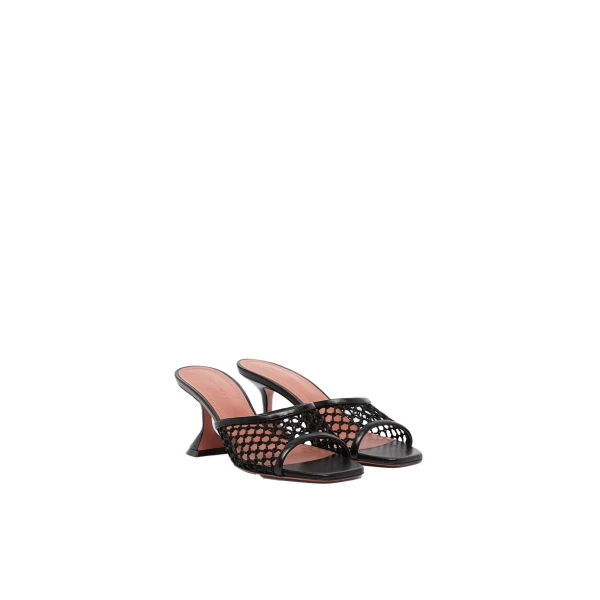 Amina Muaddi Lupita Net Slipper 70 in Black Net and Black Nappa, view 4