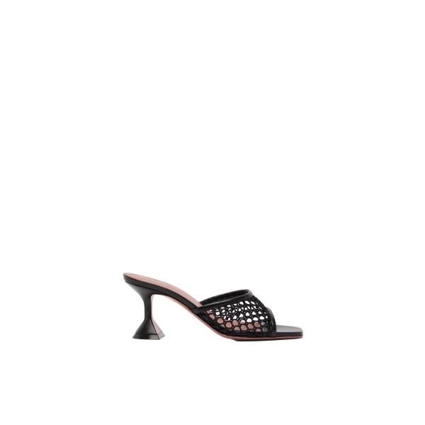 Amina Muaddi Lupita Net Slipper 70 in Black Net and Black Nappa