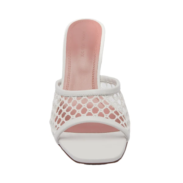 Amina Muaddi Lupita Net Slipper 70 in White Raffia, view 2