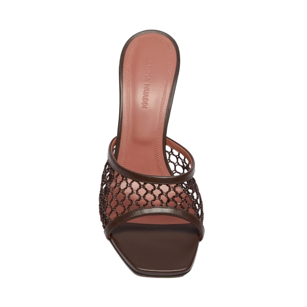 Amina Muaddi Lupita Net Slipper 95 in Mocha Raffia, view 2